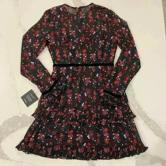 Lulus NWT Floral to See Black Floral Print Long Sleeve Mini Dress Womens Size XS - Picture 4 of 8